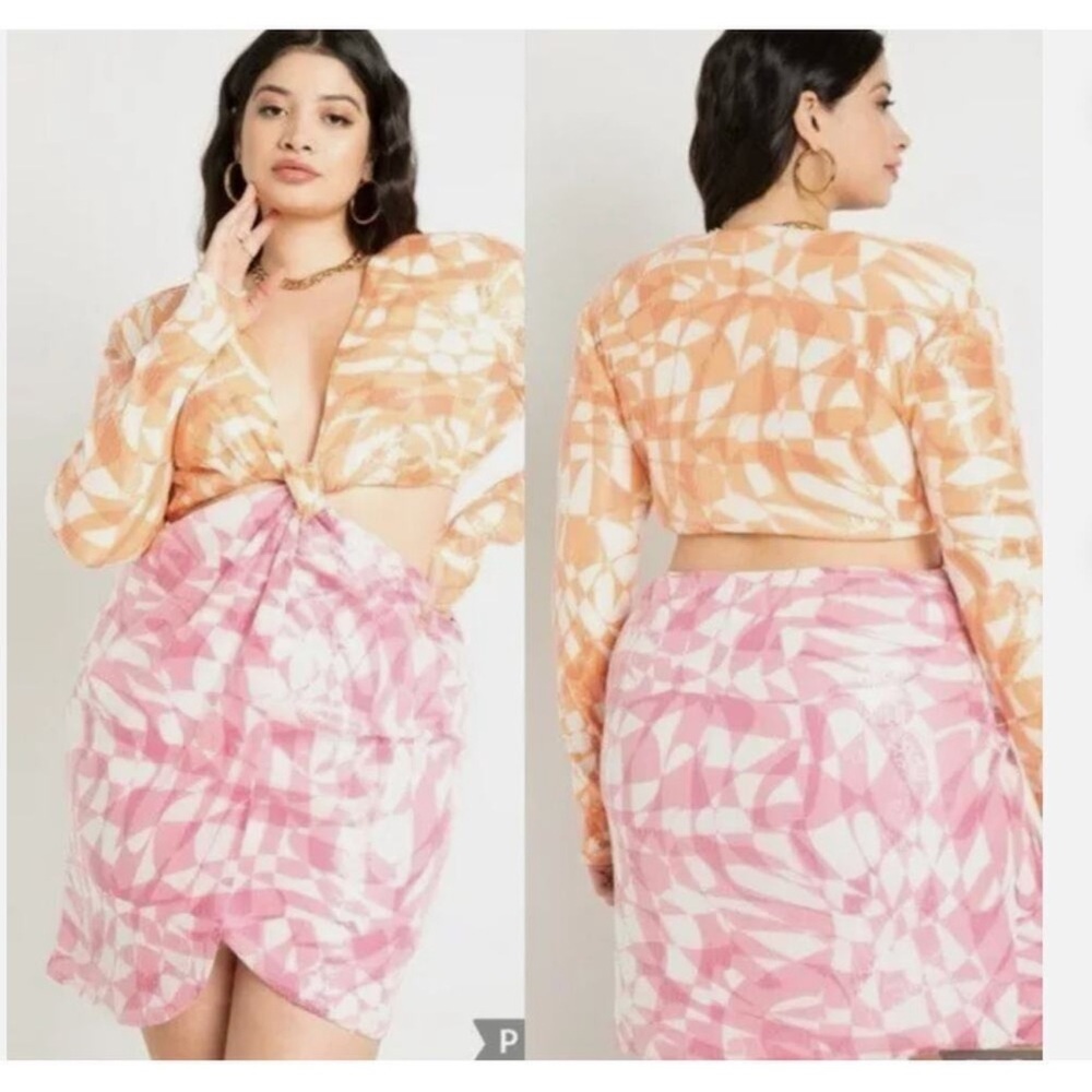 Melissa Mercedes x Eloquii Sequin Dress 24 Pink Orange Open Back Long Sleeves - Picture 3 of 6